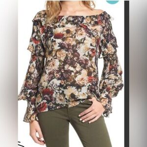 Bailey 44 Women’s One Upon A Time Floral Print Ruffle Top Blouse